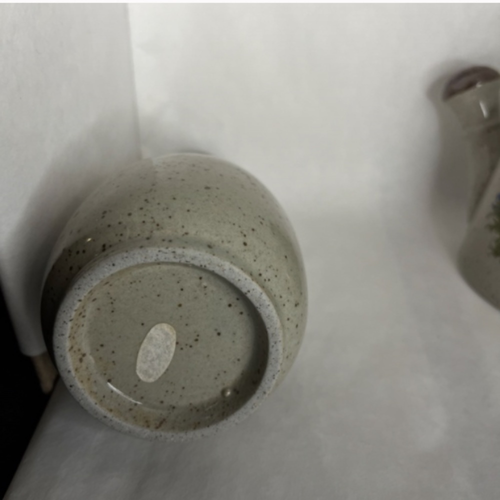 Vintage Takahashi Stoneware Gray Speckled 3 Pc Set with Blue Flowers Japan RARE - Picture 10 of 10